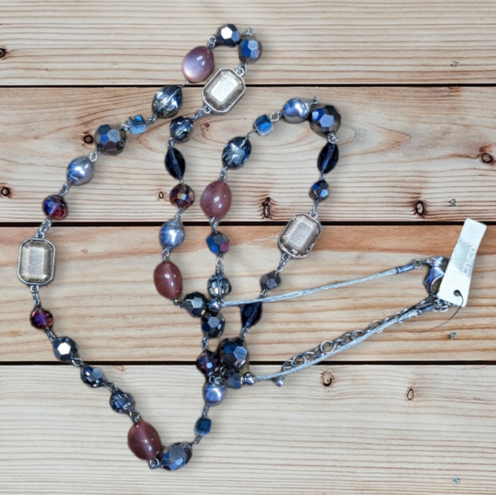 #31 Chico's heavy beaded necklace in silver and purples